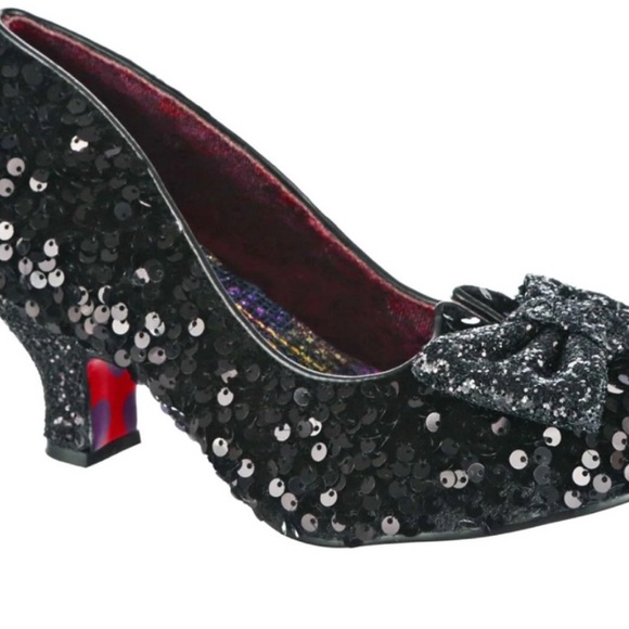 RARE! Irregular Choice Black Sequin Heels with Bow - Picture 1 of 4